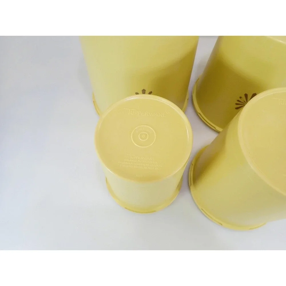 Vintage Tupperware Yellow Servalier Nesting Canister Set 4 Sunburst Starburst Li